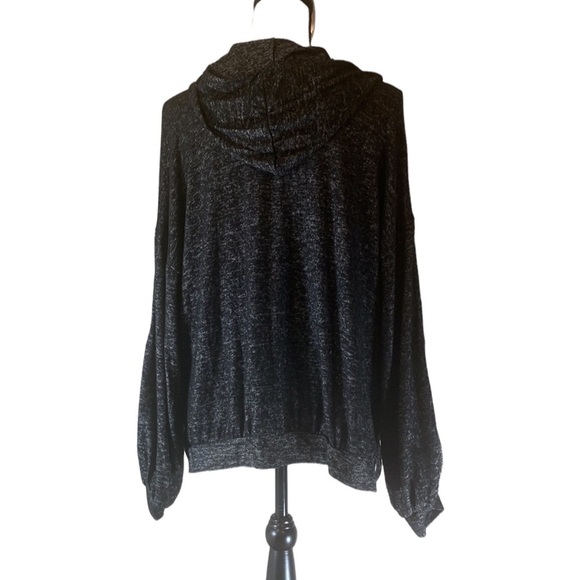 Hummingbird Charcoal Lace Up Long Sleeve Sweater; Lace Up V-neck - Grey / Black - Picture 5 of 9